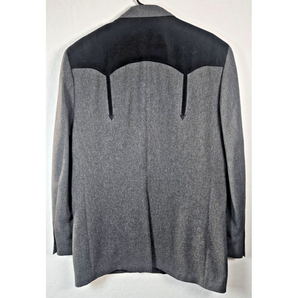 Circle S Men’s 46L Western Blazer Gray Black Yoke Lined 2-Button Cowboy Coat - Picture 9 of 16